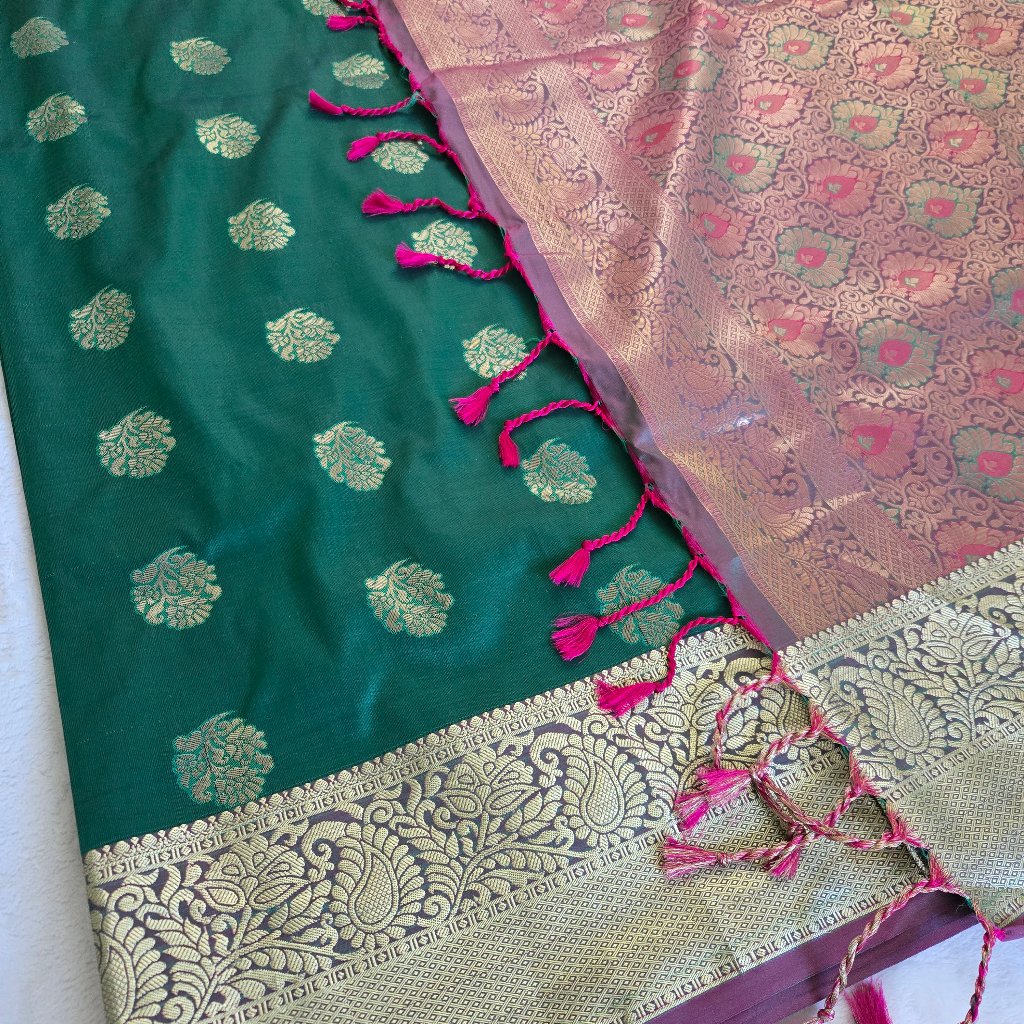 Purple Green Banarsi Saree Negotiable